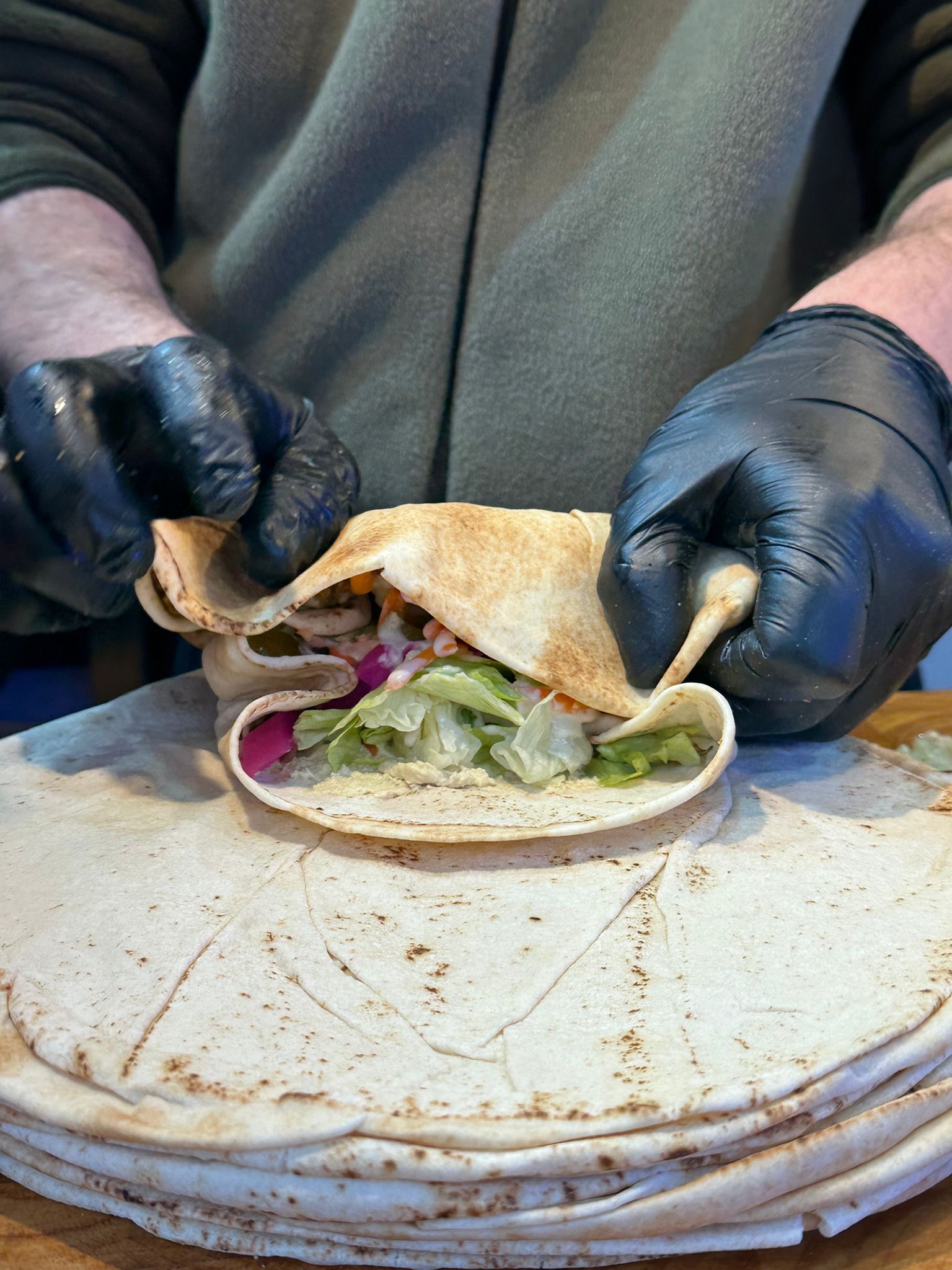 Fresh falafel preparation